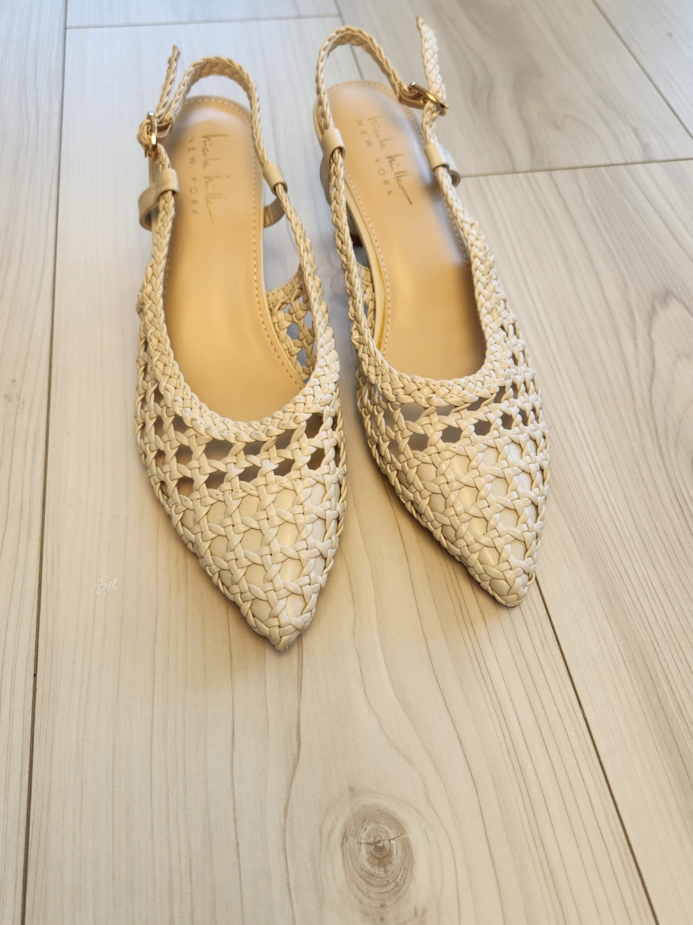 New Nicole Miller Knotty Cream Woven Slingback Pointed Flats - Size 7.5